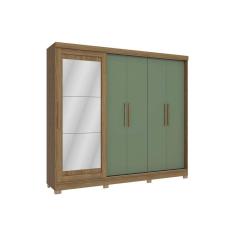 Imagem de Guarda Roupa 5 Portas (1 c/ Espelho) e 4 Gavetas c/ Pés CB01N564 Nogueira/Verde - Kappesberg