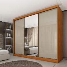 Imagem de Guarda Roupa Casal 3 Portas Correr Com Espelho Central Inteiriço Pelic