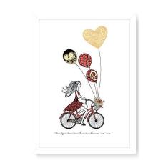 Imagem de Arte Maníacos Quadro Decorativo Menina Bicileta e Balões - 23x16,25cm (Moldura em laca )