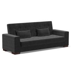 Imagem de Sofá Cama 02 Lugares Lisboa Suede Pés De Madeira Cor Preto