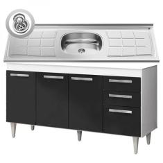 Imagem de Balcão Gabinete Lis e Pia Inox 150cm Branco e Preto