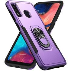 Imagem de Kainevy Capa de telefone para Samsung Galaxy A20, capa protetora resistente magnética com suporte de anel para homens, capa para celular Samsung A20, silicone de grau militar e PC à prova de choque