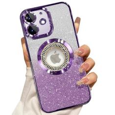 Imagem de Misscase Capa com glitter magnético para iPhone 11 compatível com MagSafe, proteção total, fina, à prova de choque, antiarranhões, com protetor de lente da câmera, logotipo e rede à prova de poeira