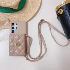 Imagem de Capa de telefone crossbody de couro PU para Samsung Galaxy S23 FE S22 Ultra Plus A52 A53 A54 Carteira com porta-cartão capa à prova de choque, cáqui, para Galaxy A52