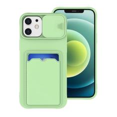 Imagem de Slide Camera Protection Wallet Holder Card Bag Phone Case para iPhone 15 14 12 11 13 Pro Max X XR XS 7 8 Plus Capa de silicone macia, verde menta, para iPhone 12 Mini