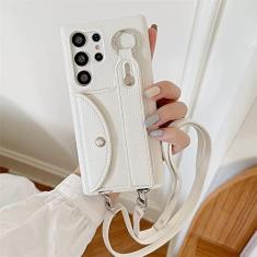 Imagem de Carteira de Couro Estojo Cordão Tiracolo Para Samsung S23 Ultra S22 Plus S21 S20 S10 S9 S8 Nota 20 10 Pro 9 Capa Alça de Pulso, Branco, Para S10E
