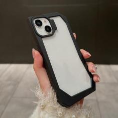 Imagem de Capa de silicone macio com borda irregular transparente para iPhone 14 15 13 12 11 Pro Max 14pro max 15pro max Capa protetora de telefone, preta, para iPhone 14