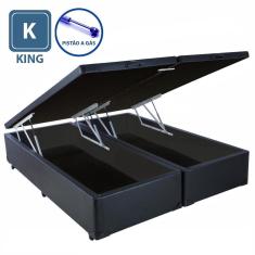 Imagem de Cama Box KING SIZE com Bau Pistão a gás preto sintético Bipartido - 193x203