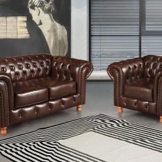 Imagem de Conjunto Sofá 2 Lugares e Poltrona Luis XV Chesterfield Vintage Café