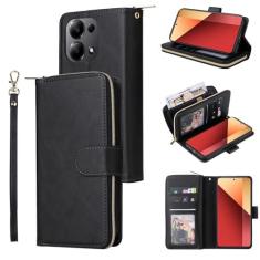 Imagem de Capa carteira para Xiaomi Redmi Note 13 Pro 4G, 9 compartimentos para cartão, 1 carteira premium com zíper com alça de pulso, capa de telefone flip de couro com suporte para Redmi Note 13 Pro 4G 6,7