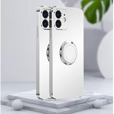 Imagem de Capa de telefone galvanizada fosca macia para iPhone 11 12 13 Pro Max XS X XR 7 8 Plus SE 2020 Mini suporte com anel de suporte capa traseira, branca, para iPhone 13 Mini