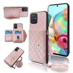 Imagem de Capa carteira compatível com Samsung Galaxy A71 5G com alça de ombro transversal e suporte de couro para cartão de crédito, acessórios para celular para Glaxay A 71 G5 Gaxaly 71A S71 mulheres meninas