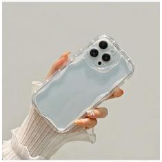 Imagem de Padrão de onda creme de cor sólida para iPhone 15 14 13 12 11 Pro Max Mini transparente amarelo resistente casal branco capa de telefone transparente, transparente, para iPhone 13