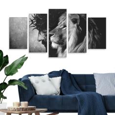 Imagem de Quadro Leao Jesus Cristo  e  moderno 5 peças