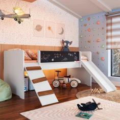 Imagem de Cama Infantil Elevada Com Escorregador E Lousa Branco Alice Shop jm