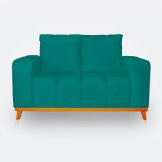 Imagem de Sofá 2 Lugares Memphis Ultra Conforto Em Madeira Maciça E Suede Azul Turquesa - Lh Decor