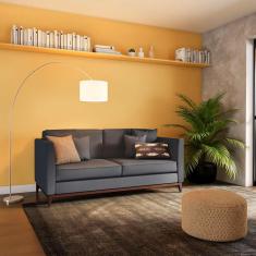 Imagem de Sofá 3 Lugares Benjamim Base De Madeira Linho Cotton Cinza.