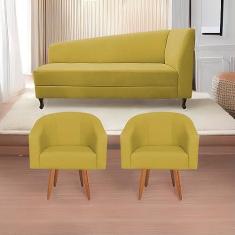 Imagem de Kit Diva Recamier Heitor 185cm Lado Esquerdo e 02 Poltronas Luiza Suede Amarelo - Amarena Móveis