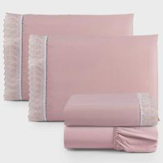 Imagem de Jogo De Lençol Casal Suave Barrado Lese 3 Peças Barato - Rosê