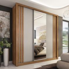 Imagem de Guarda-Roupa Casal Moema 3 Portas 2 Gavetas Flex Com Espelho Amêndola