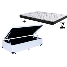 Imagem de Cama Box Baú Solteiro Sintético Branco + Colchão Solteiro Espuma D33 Com eps 24x88x188
