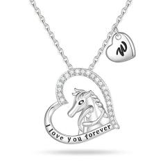 Imagem de EXQUJEW Colar de cavalo para meninas, colar com pingente de cavalo com inicial de coração para meninas adolescentes, joias de cavalo para meninas, mulheres, amantes de cavalos, colar infantil para