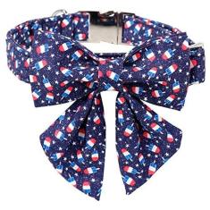 Imagem de Coleira de cachorro com bandeira americana MACA Bates com gravata borboleta marinheiro, coleira de algodão macio para cães patrióticos de 4 de julho, coleira ajustável com fivela de metal para cães pequenos, médios e grandes