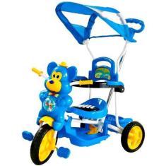 Imagem de Triciclo Passeio Divertido Urso Azul Empurrador E Cobertura Dm Toys