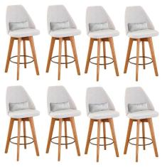 Imagem de Kit 08 Banquetas Linho Bege E Almofada Suede Branco