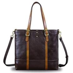 Imagem de Bolsa de ombro de couro genuíno para mulheres, retrô, com alça superior, feita à mão, vintage, bolsa tiracolo, Café, Large