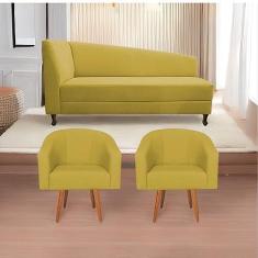 Imagem de Kit Diva Recamier Heitor 185cm Lado Direito e 02 Poltronas Luiza Suede Amarelo - Amarena Móveis