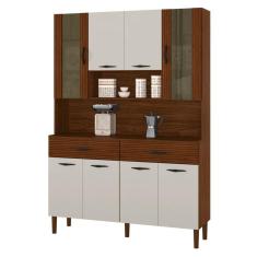 Imagem de Armário De Cozinha Compacta 121cm Bruna K02 Nogueira/off White/ripado - Mpozenato
