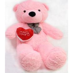 Imagem de Urso Rosa 140cm Pelucia Com Coração - Casa Dos Ursos