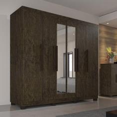 Imagem de Guarda-Roupa Casal 100% MDF com 6 Portas e 4 Gavetas com Espelho Londres Prime Wengue Naturale Imop