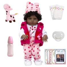 Imagem de Boneca Reborn Girafa Negra Linda Com Chupeta 14 Acessórios - Cegonha R