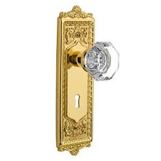 Imagem de Nostalgic Warehouse Placa de ovo e dardo com puxador de cristal Waldorf, passagem - 7 cm, latão polido