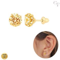Imagem de Brinco De Ouro 10k com Pedra Zircônia Champanhe De 6mm Infantil e Adul