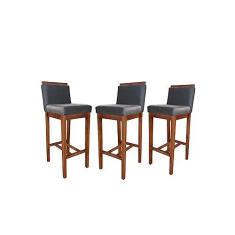 Imagem de Conjunto 3 Banquetas Alta em Madeira Maciça Libéria Ccs Interiores Pinhao/cinza