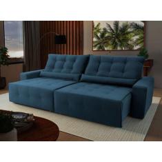 Imagem de Sofá Retrátil Reclinável Montebello 3,00m Suede Velut Azul Marinho Mol