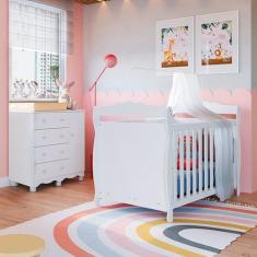 Imagem de Quarto de Bebê com Cômoda 1 Porta 4 Gavetas e Berço Mini Cama Nina 100
