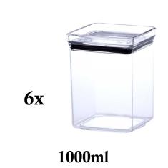 Imagem de 6 Potes Hermético quadrado empilhável 1000ml para armazenamento de alimentos