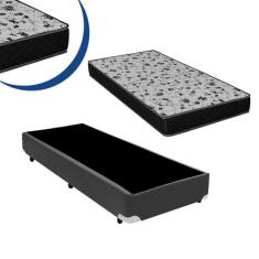 Imagem de Cama Box Solteiro Colchão Espuma D33 Bordado + Box Sintético Cinza 44x88x188