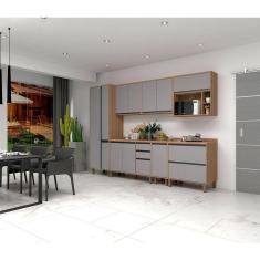 Imagem de Armário de Cozinha Completa com 7 Peças com Tampo Vanilla com Cinza Puro Isa Luciane Móveis