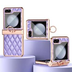 Imagem de Capa de telefone de couro PU com anel galvanizado para Samsung Galaxy Z Flip 5 4 3 Flip5 Flip4 Flip3 Capa de suporte à prova de choque, roxa, para Galaxy Z Flip3
