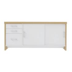 Imagem de Balcão Multiuso Escritório Com Gavetas E Portas Carvalho branco