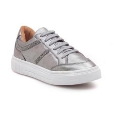 Imagem de Tênis Feminino Casual Couro Strass Amarração Confortável-Feminino