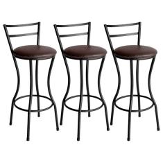 Imagem de Conjunto De 3 Banquetas Alta Home De Aço De Carbono Marrom