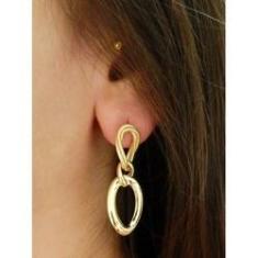 Imagem de Brinco de Ouro 18k Argolas Ovais Lisas e Trabalhadas Grande