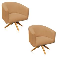 Imagem de Kit 2 Poltronas Giratória Stella Linho  Base Madeira