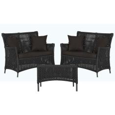 Imagem de 2 Sofá Área e Mesa Igapó Alumínio Pintura Preta Corda Náutica Estofado Impermeável Almofada 9 Trama